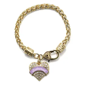 Gold Lavender Bridesmaid Pave Heart Charm Braided Bracelet