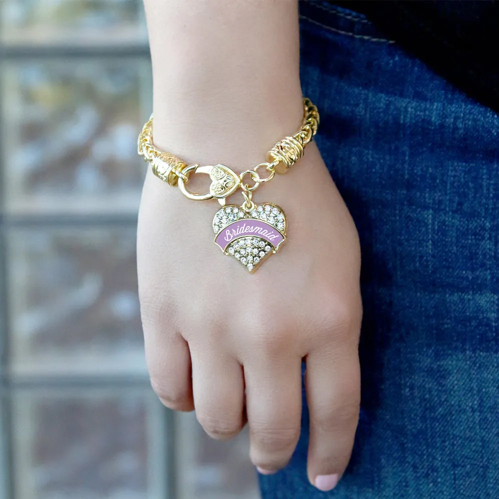 Gold Lavender Bridesmaid Pave Heart Charm Braided Bracelet