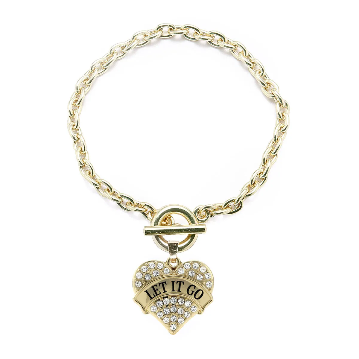 Gold Let It Go Pave Heart Charm Toggle Bracelet