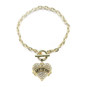 Gold Let It Go Pave Heart Charm Toggle Bracelet