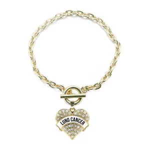 Gold Lung Cancer Awareness Pave Heart Charm Toggle Bracelet