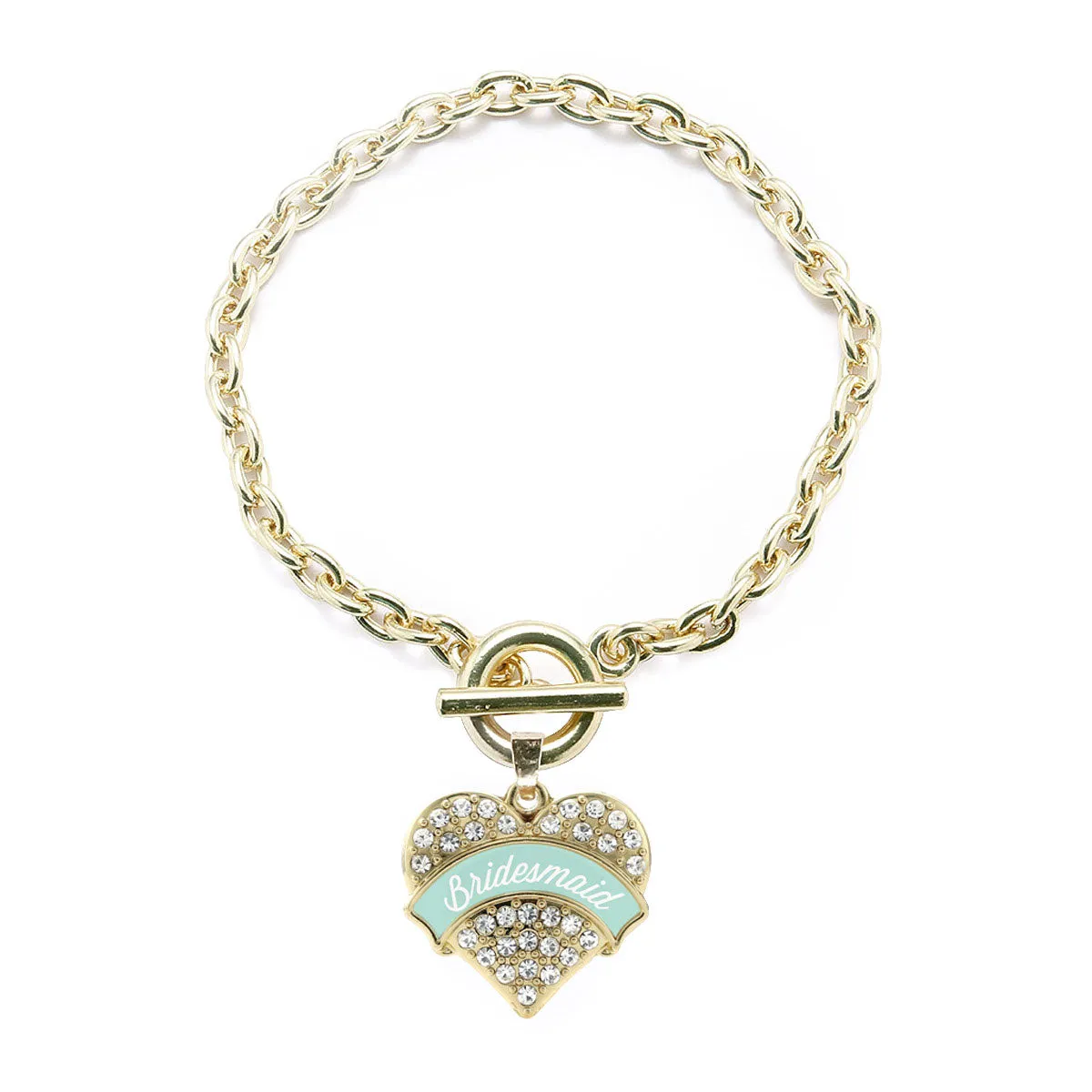 Gold Mint Bridesmaid Pave Heart Charm Toggle Bracelet