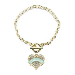 Gold Mint Bridesmaid Pave Heart Charm Toggle Bracelet