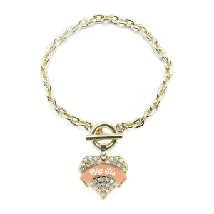 Gold Peach Big Sister Pave Heart Charm Toggle Bracelet
