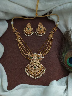 Gold-Plated Layered Necklace Set with Emerald and Ruby Accents