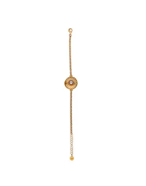 Gold plated silver chain bracelet. Round white pearl of 6mm. 16cm length ETNA Collection