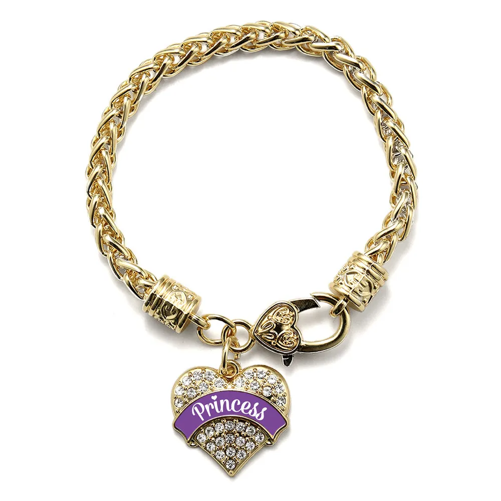 Gold Princess - Purple Pave Heart Charm Braided Bracelet