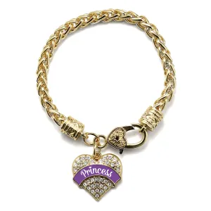 Gold Princess - Purple Pave Heart Charm Braided Bracelet