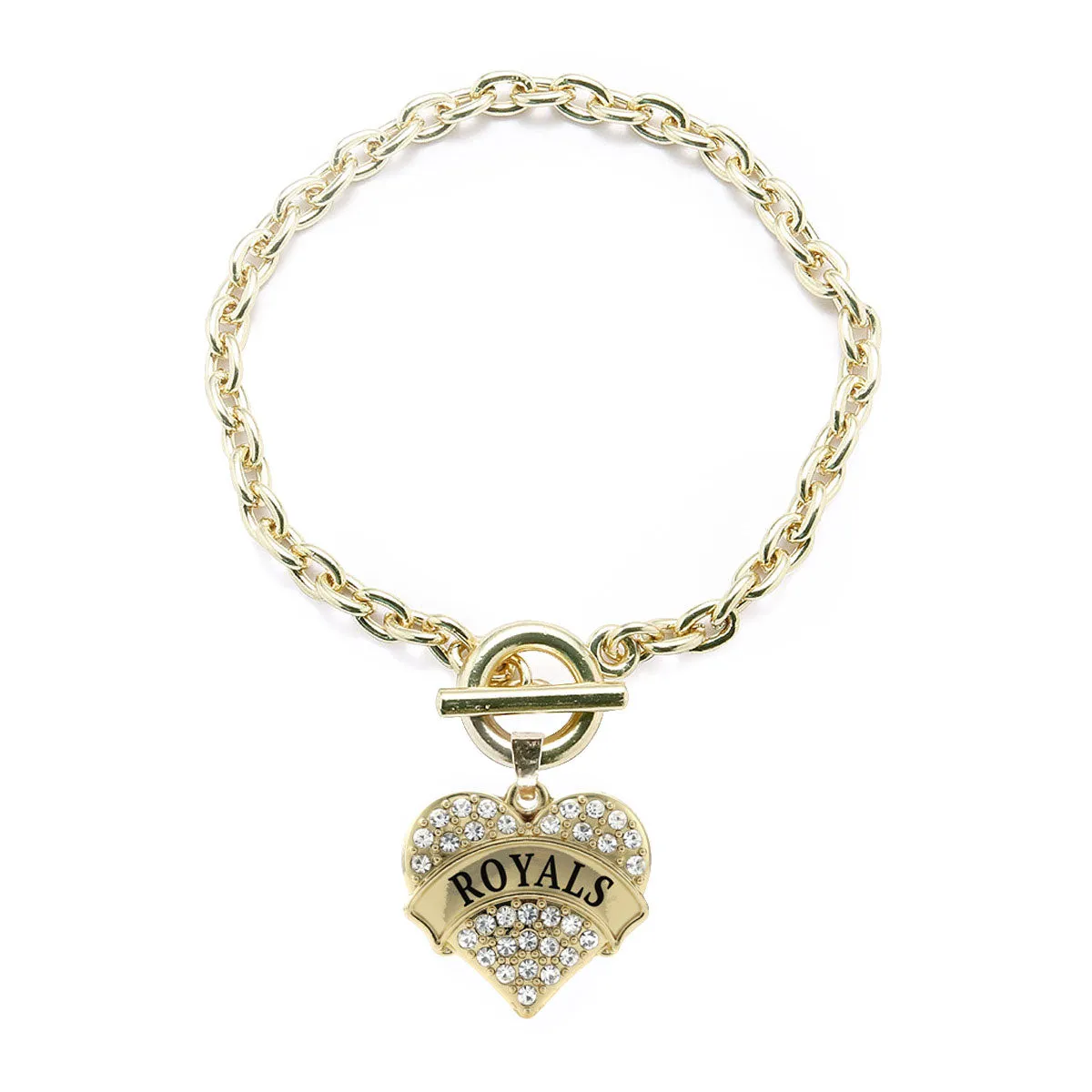 Gold Royals Pave Heart Charm Toggle Bracelet