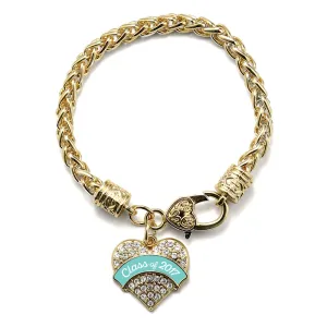 Gold Teal Class of 2017 Pave Heart Charm Braided Bracelet