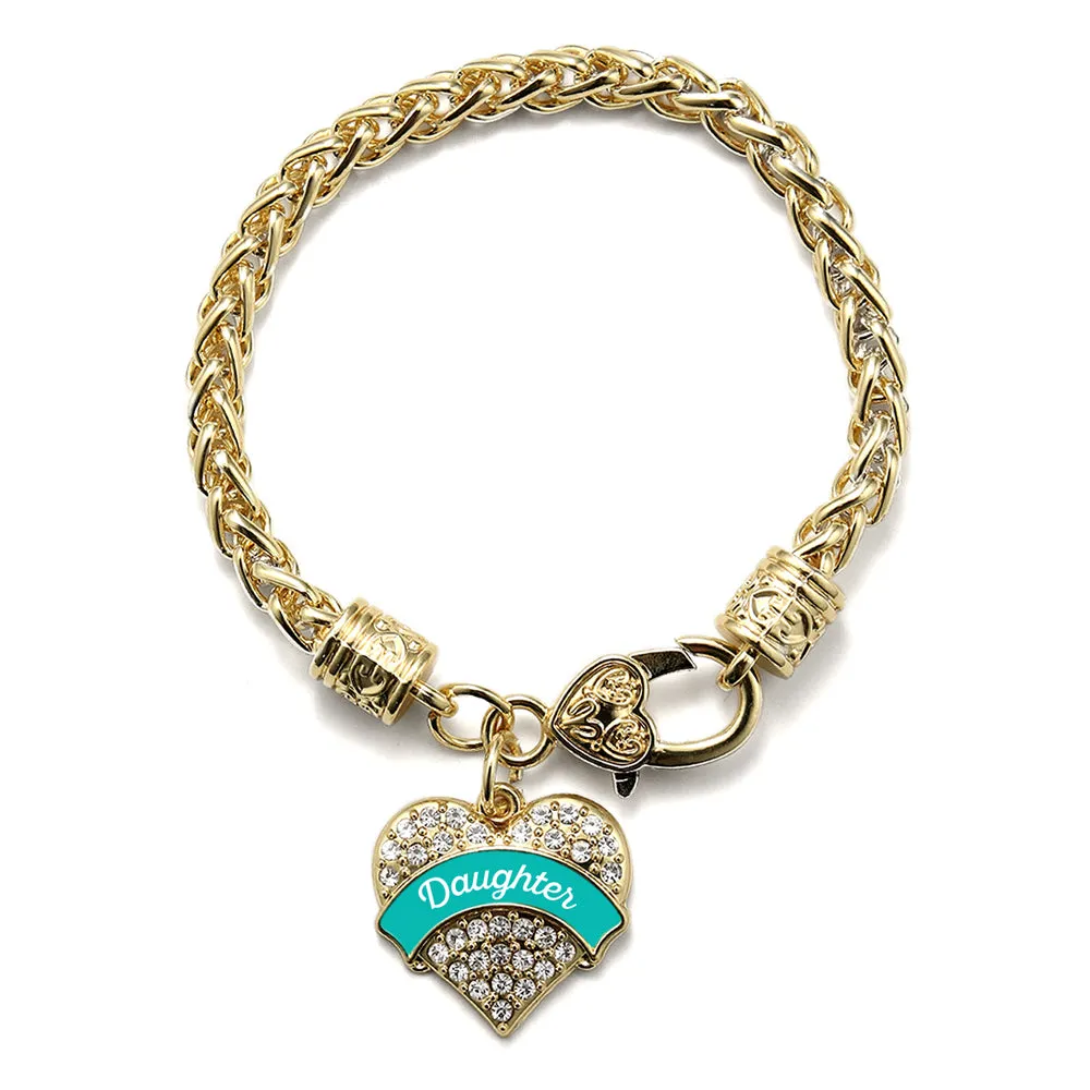 Gold Teal Daughter Pave Heart Charm Braided Bracelet