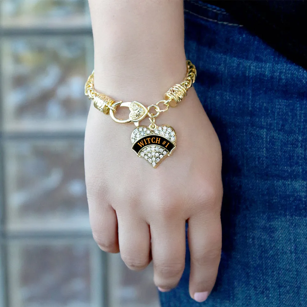 Gold Witch #1 Pave Heart Charm Braided Bracelet