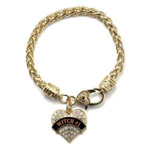 Gold Witch #1 Pave Heart Charm Braided Bracelet