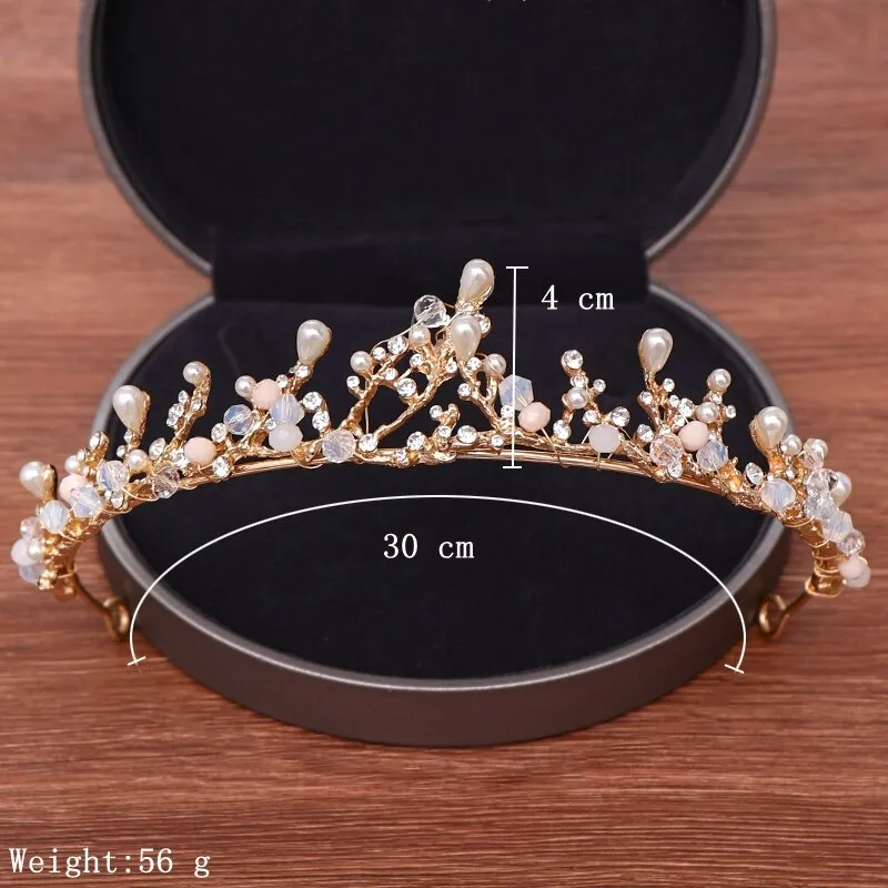 Golden Branch Pearl Rhinestone Bridal Crown Tiara