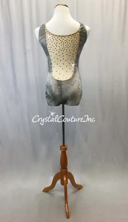 Gray Tie-Dye Mesh Leotard w/Nude Inset - Rhinestones