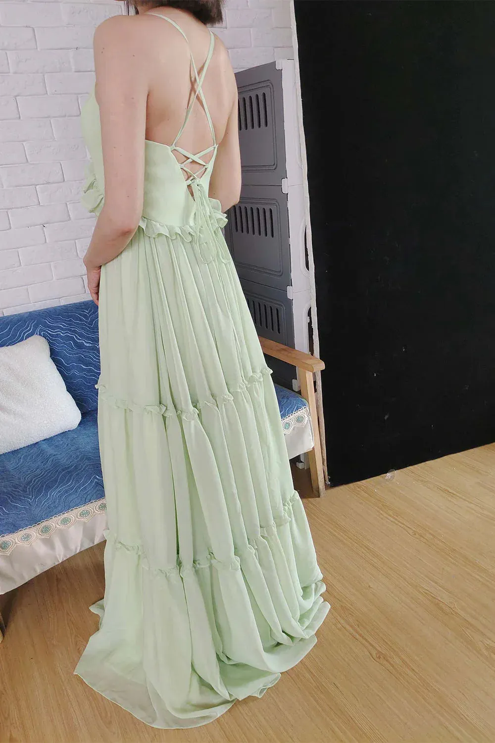 Green A Line Long Bridesmaid Dress Charming Party Dress Formal Dress