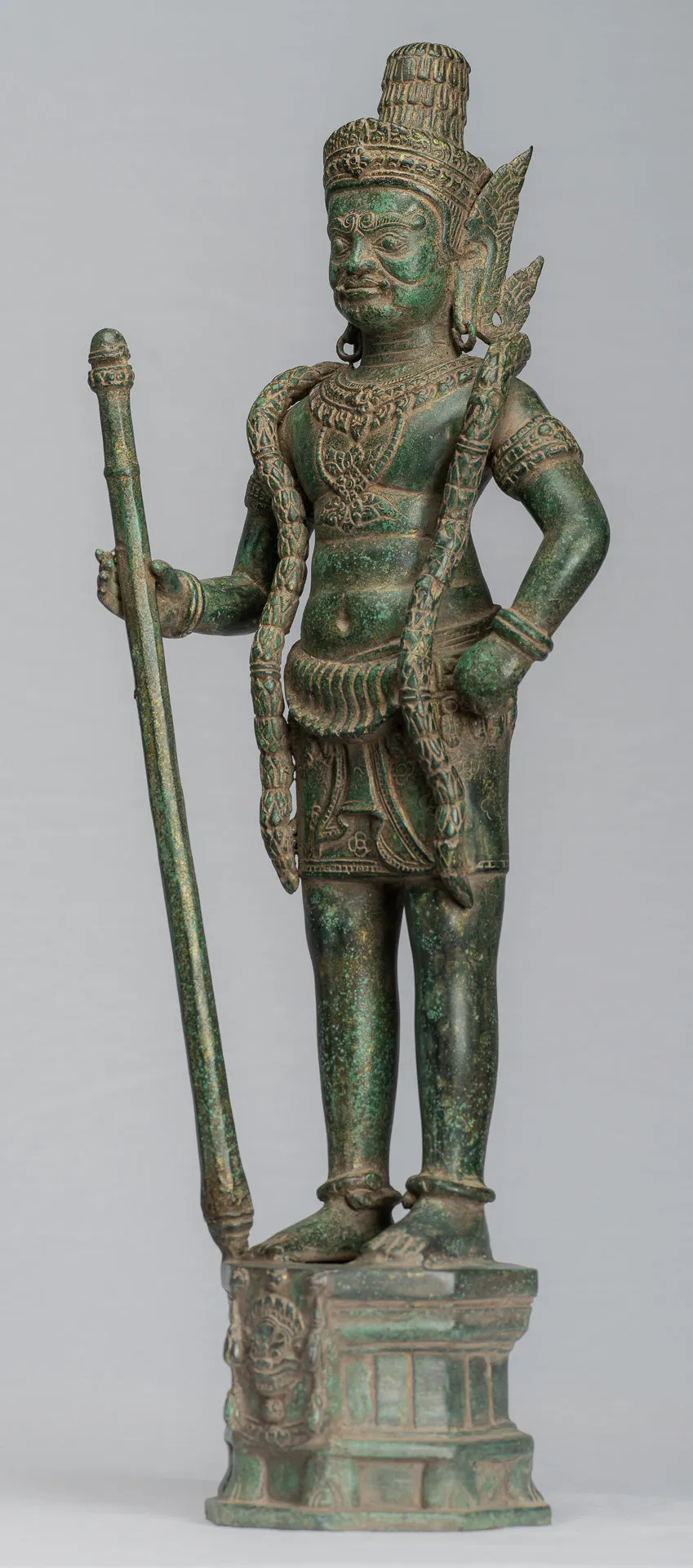 Guardian Statue - Antique Khmer Bronze Koh Ker Style Yaksha Temple Guardian - 56cm / 22"