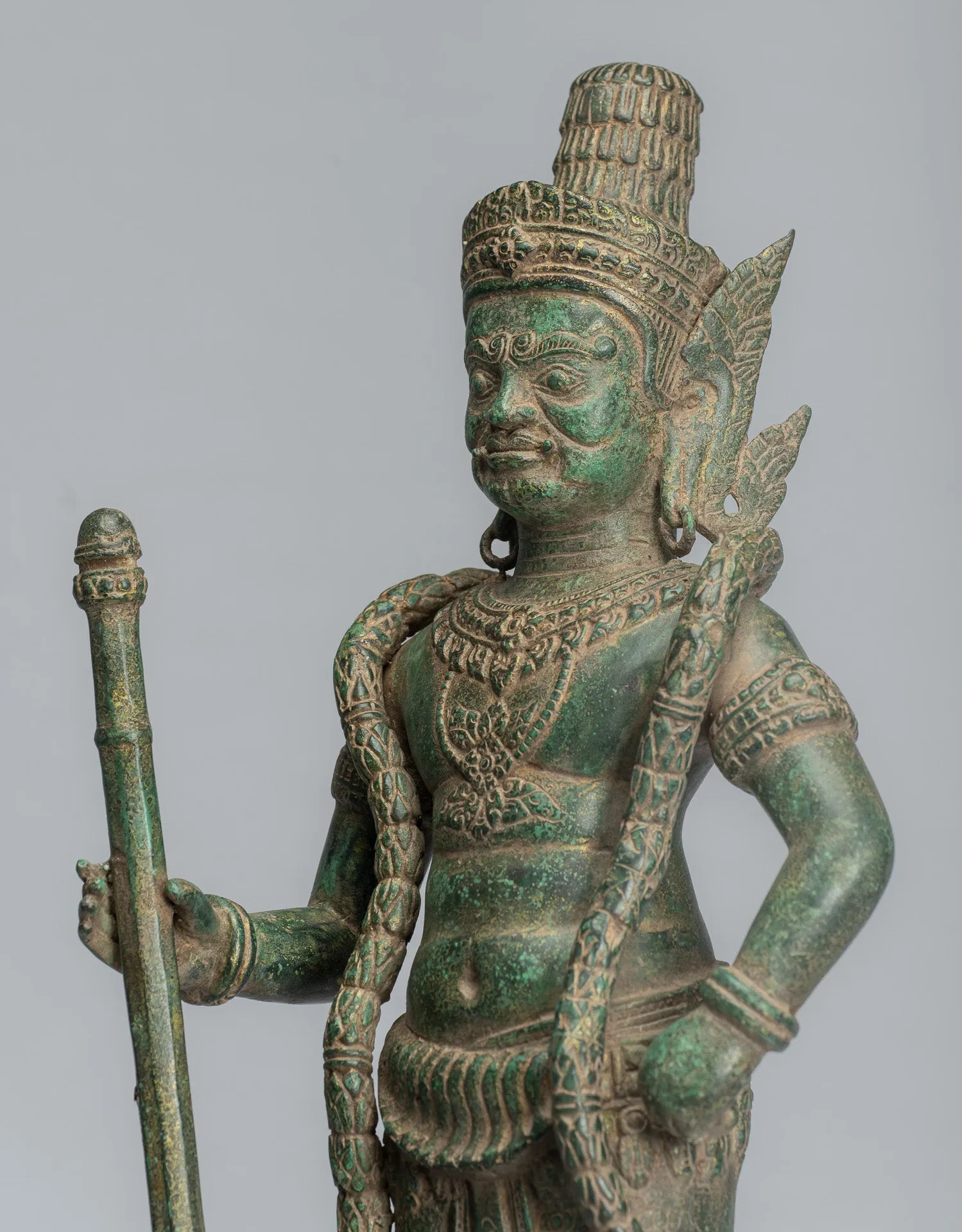 Guardian Statue - Antique Khmer Bronze Koh Ker Style Yaksha Temple Guardian - 56cm / 22"