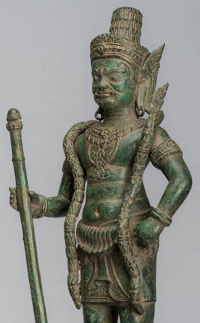 Guardian Statue - Antique Khmer Bronze Koh Ker Style Yaksha Temple Guardian - 56cm / 22"