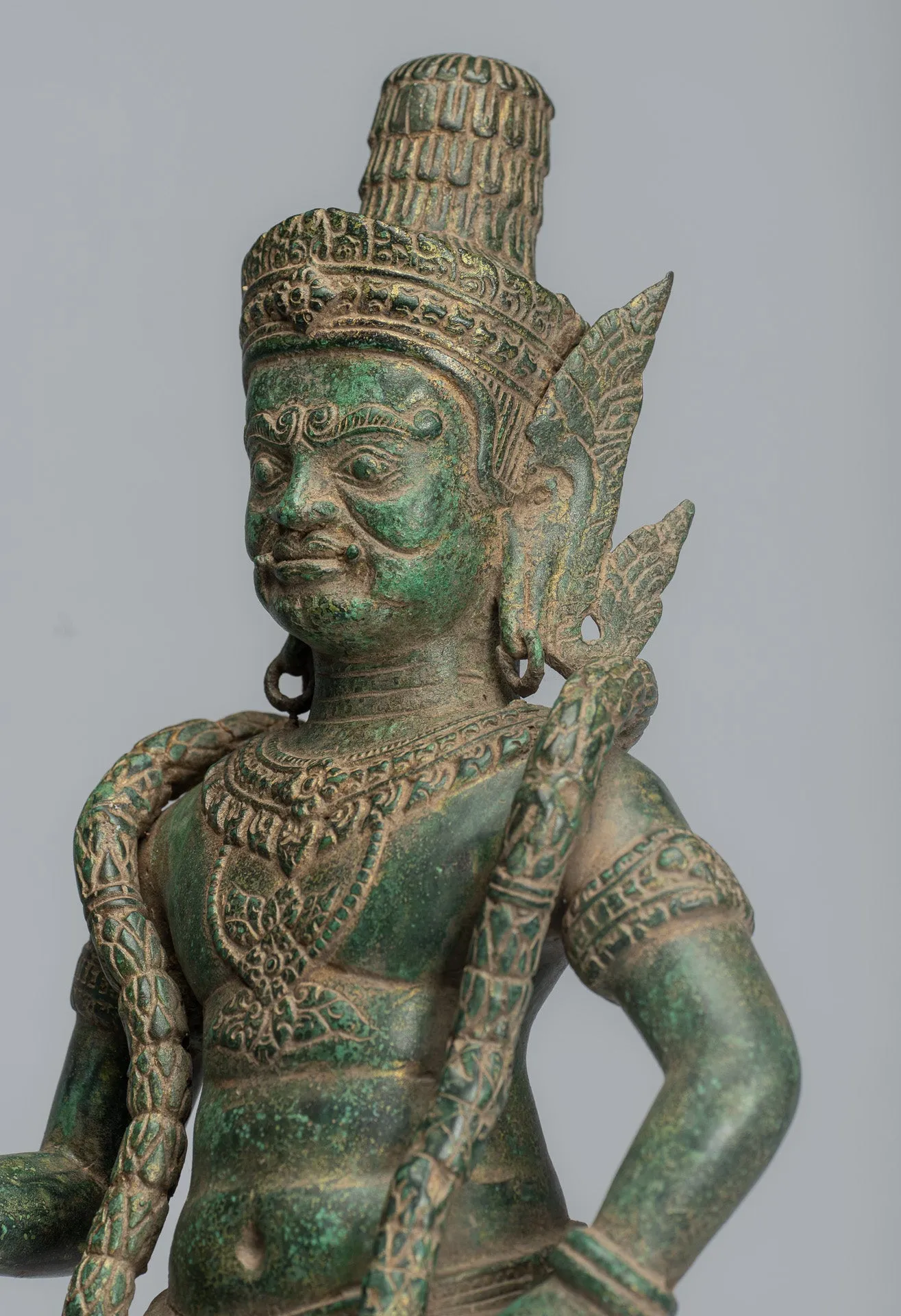 Guardian Statue - Antique Khmer Bronze Koh Ker Style Yaksha Temple Guardian - 56cm / 22"
