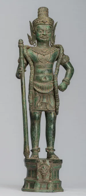 Guardian Statue - Antique Khmer Bronze Koh Ker Style Yaksha Temple Guardian - 56cm / 22"