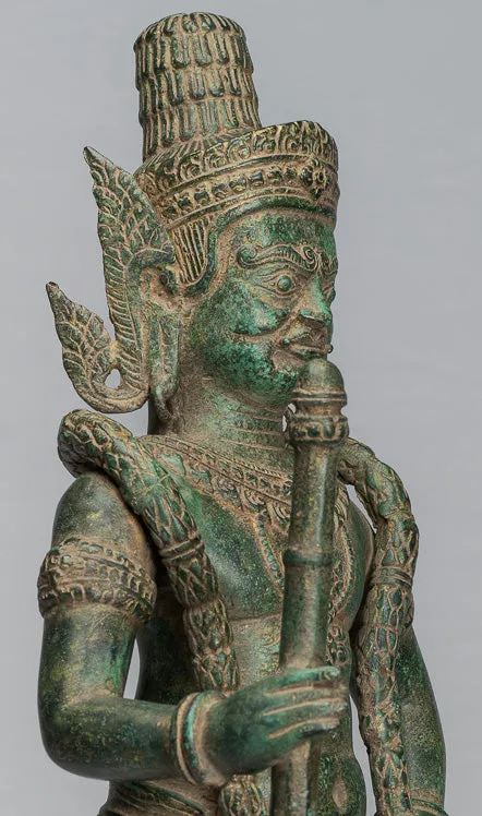 Guardian Statue - Antique Khmer Bronze Koh Ker Style Yaksha Temple Guardian - 56cm / 22"
