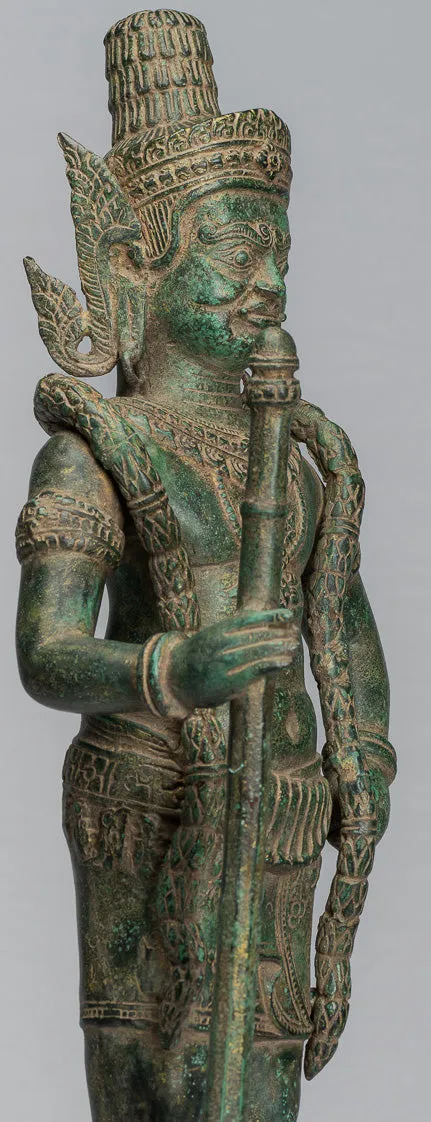 Guardian Statue - Antique Khmer Bronze Koh Ker Style Yaksha Temple Guardian - 56cm / 22"