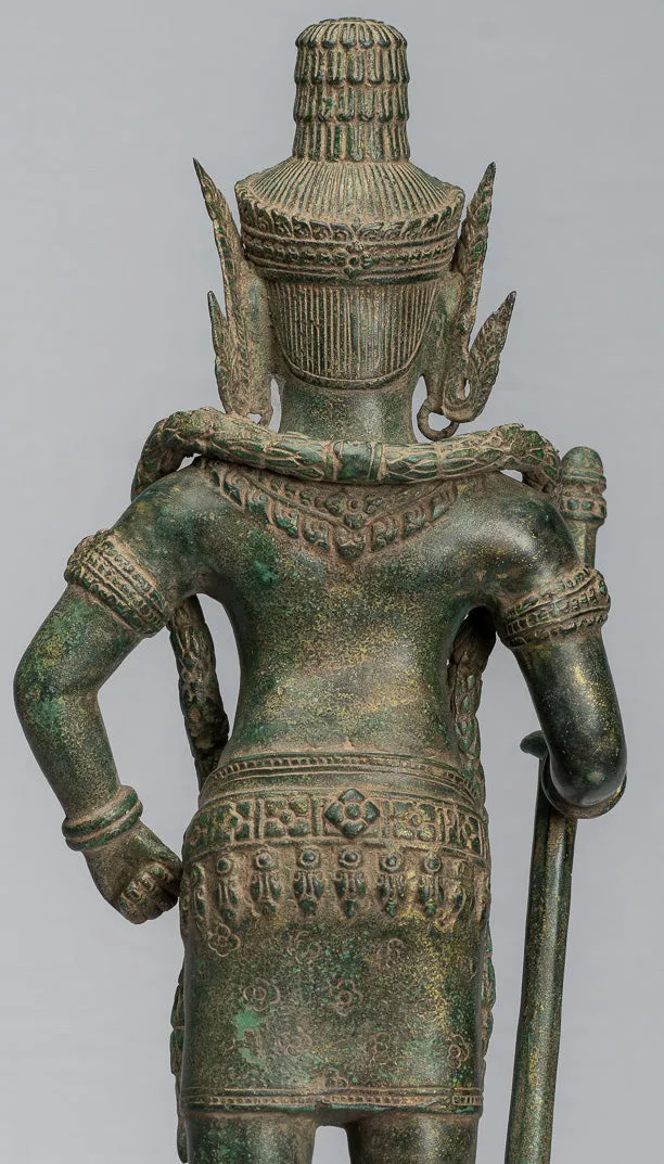 Guardian Statue - Antique Khmer Bronze Koh Ker Style Yaksha Temple Guardian - 56cm / 22"