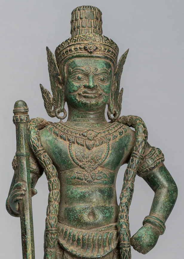 Guardian Statue - Antique Khmer Bronze Koh Ker Style Yaksha Temple Guardian - 56cm / 22"