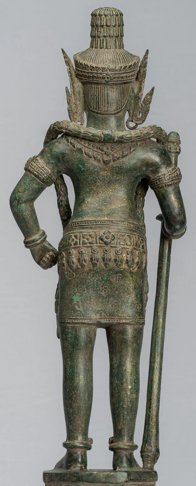 Guardian Statue - Antique Khmer Bronze Koh Ker Style Yaksha Temple Guardian - 56cm / 22"