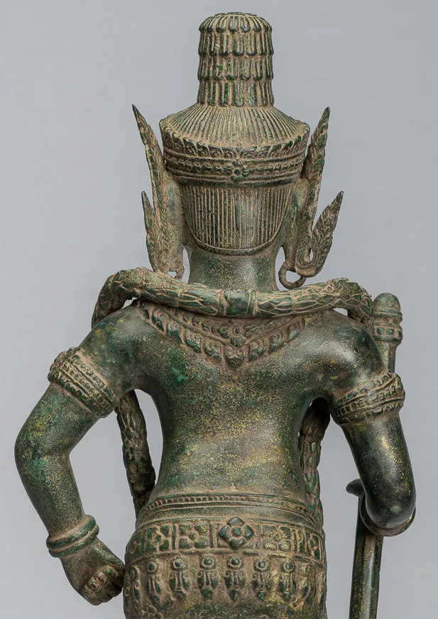 Guardian Statue - Antique Khmer Bronze Koh Ker Style Yaksha Temple Guardian - 56cm / 22"