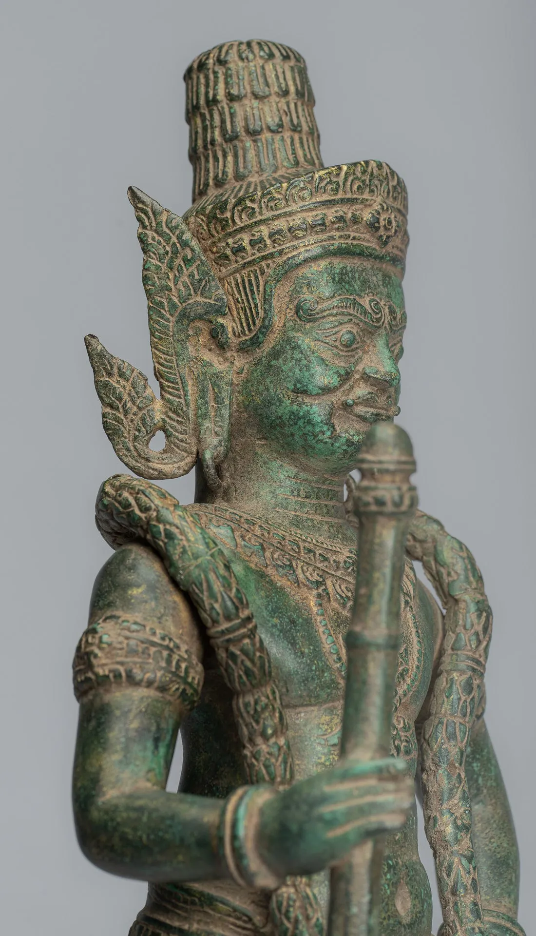 Guardian Statue - Antique Khmer Bronze Koh Ker Style Yaksha Temple Guardian - 56cm / 22"