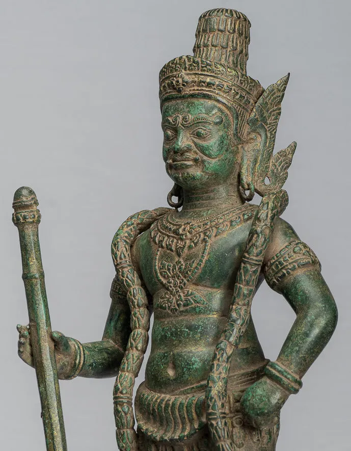 Guardian Statue - Antique Khmer Bronze Koh Ker Style Yaksha Temple Guardian - 56cm / 22"