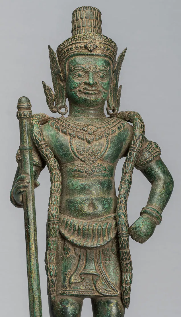Guardian Statue - Antique Khmer Bronze Koh Ker Style Yaksha Temple Guardian - 56cm / 22"