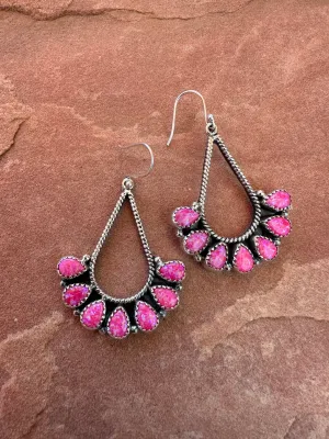 Handmade Sterling Silver & Hot Pink Fire Opal Dangle Earrings
