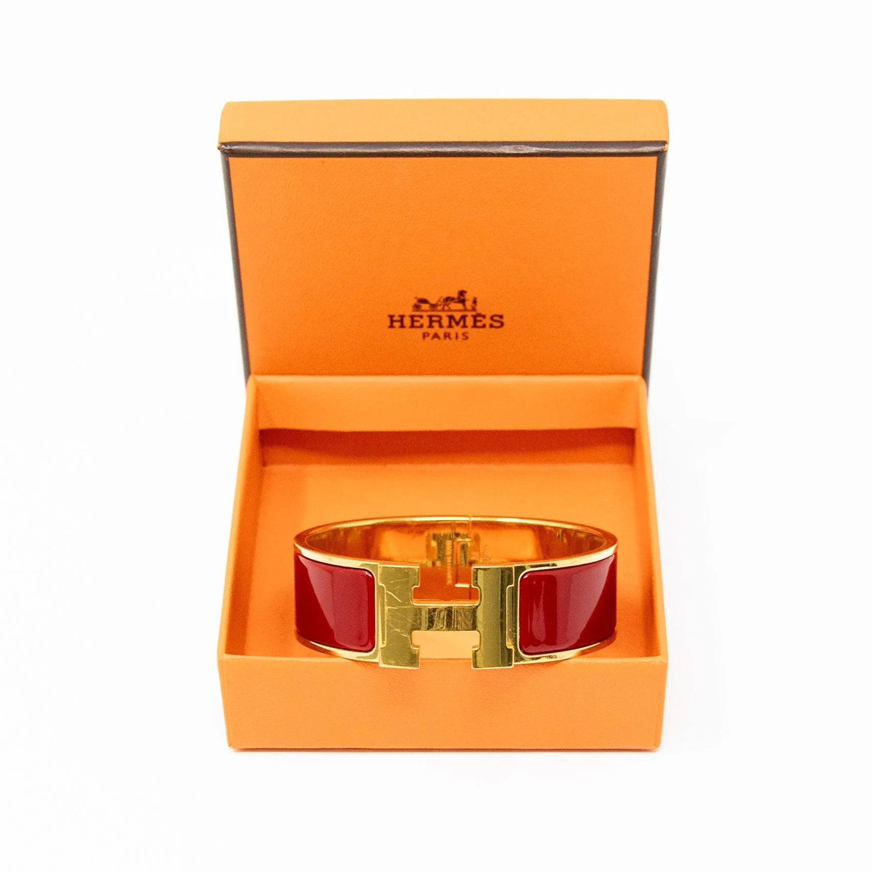 Hermes Rouge Enamel Clic H Bracelet