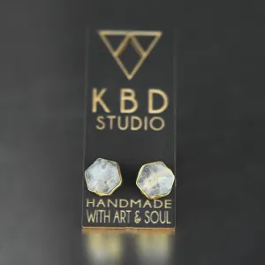 Hexagon Gemstone Studs (Moonstone)