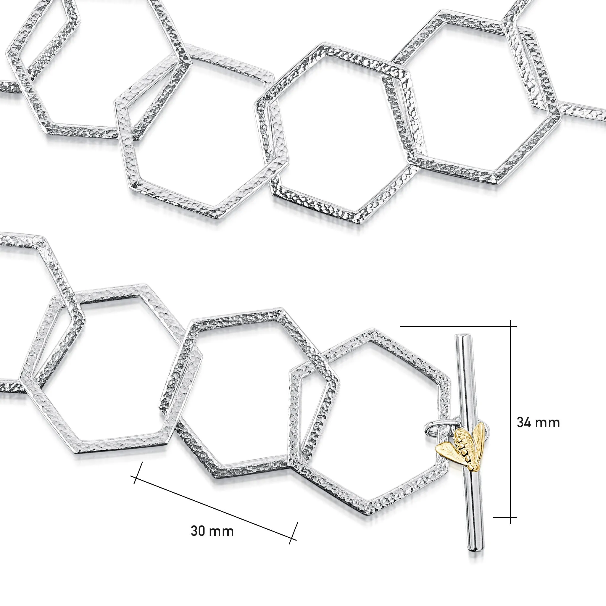 Honeycomb Full Silver Necklace with 9ct Yellow Gold Honeybee