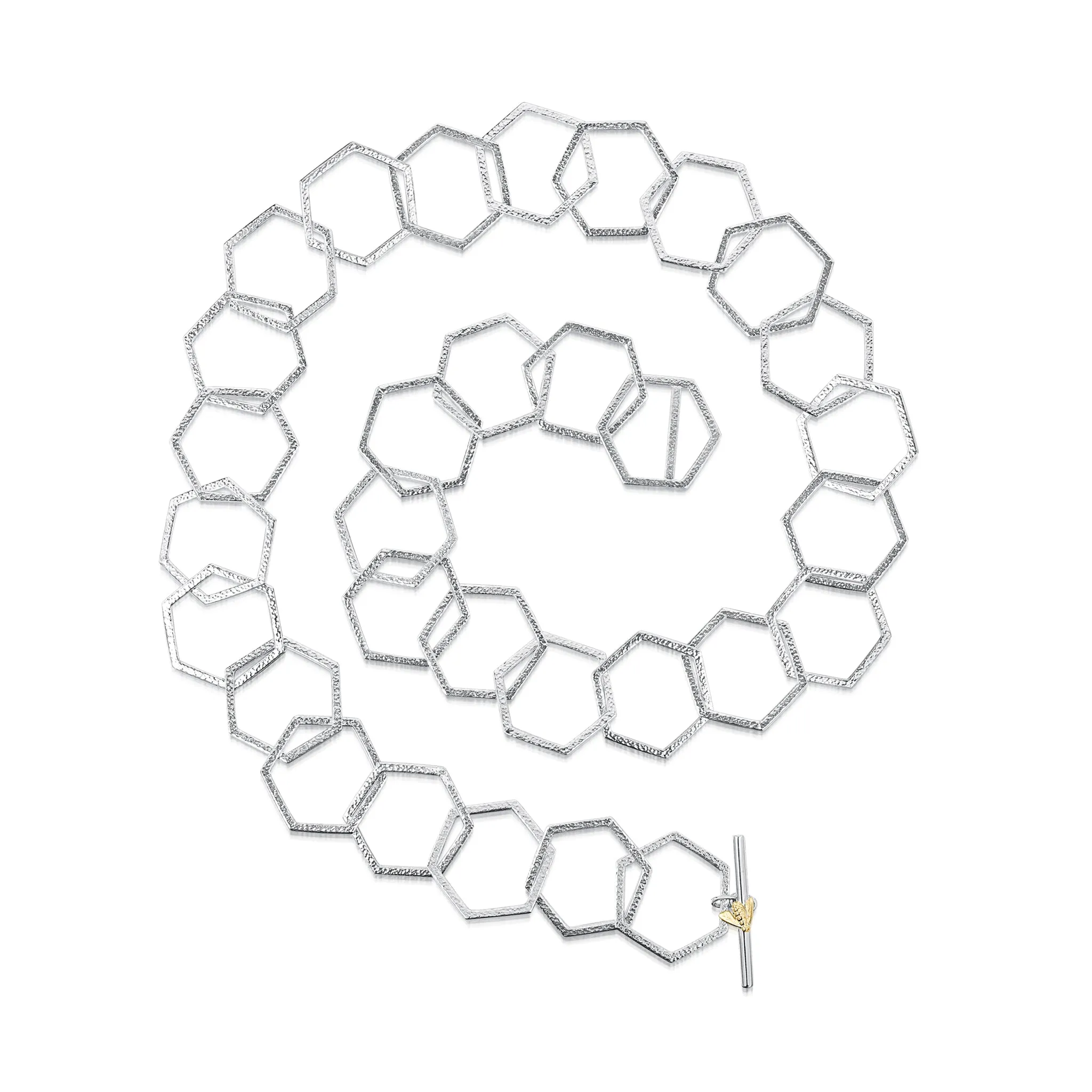 Honeycomb Full Silver Necklace with 9ct Yellow Gold Honeybee