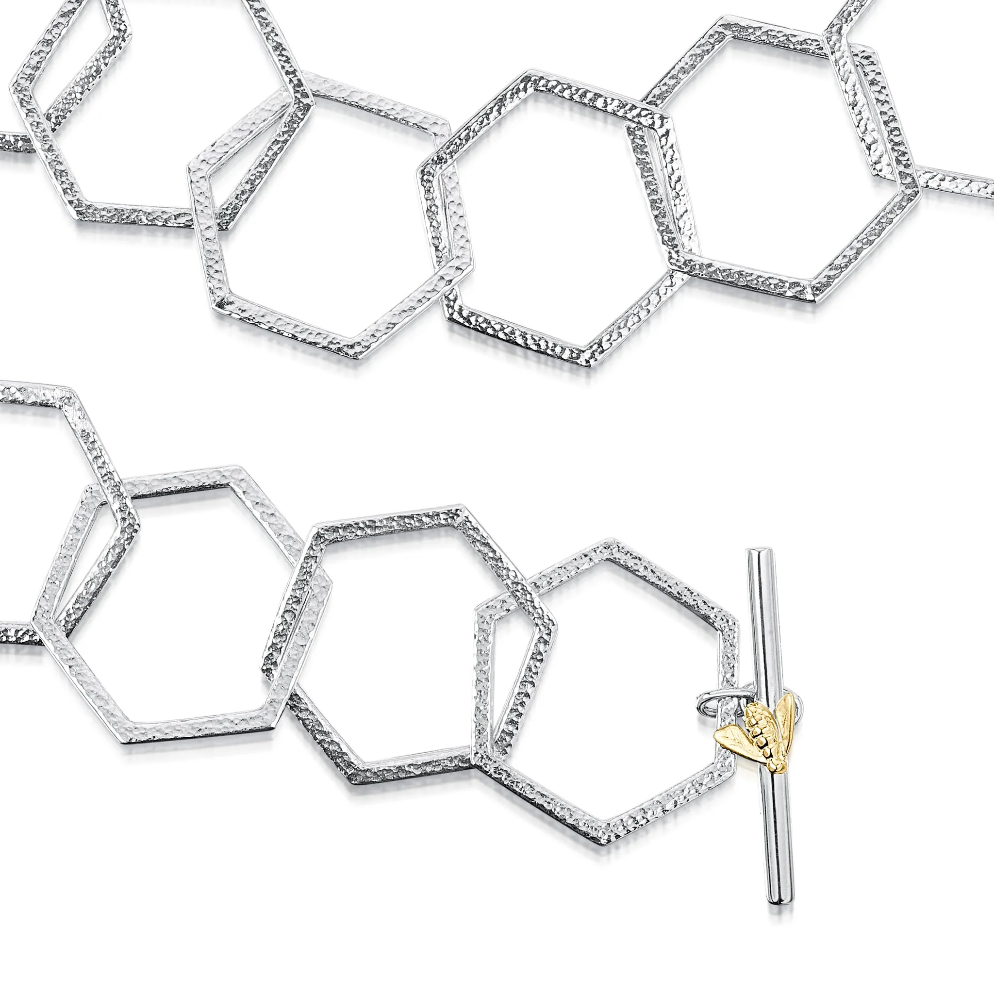 Honeycomb Full Silver Necklace with 9ct Yellow Gold Honeybee