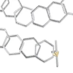 Honeycomb Full Silver Necklace with 9ct Yellow Gold Honeybee