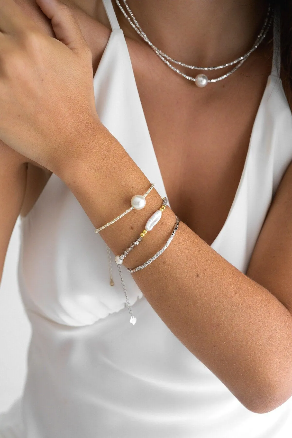 Indigo and Wolfe Luana Baroque Pearl S925 Sterling Silver Crushed Bracelet