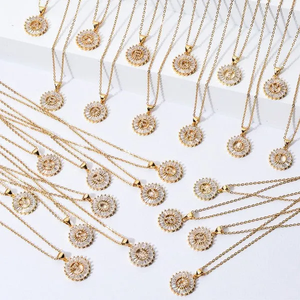 Initial Sun Pendant Necklace