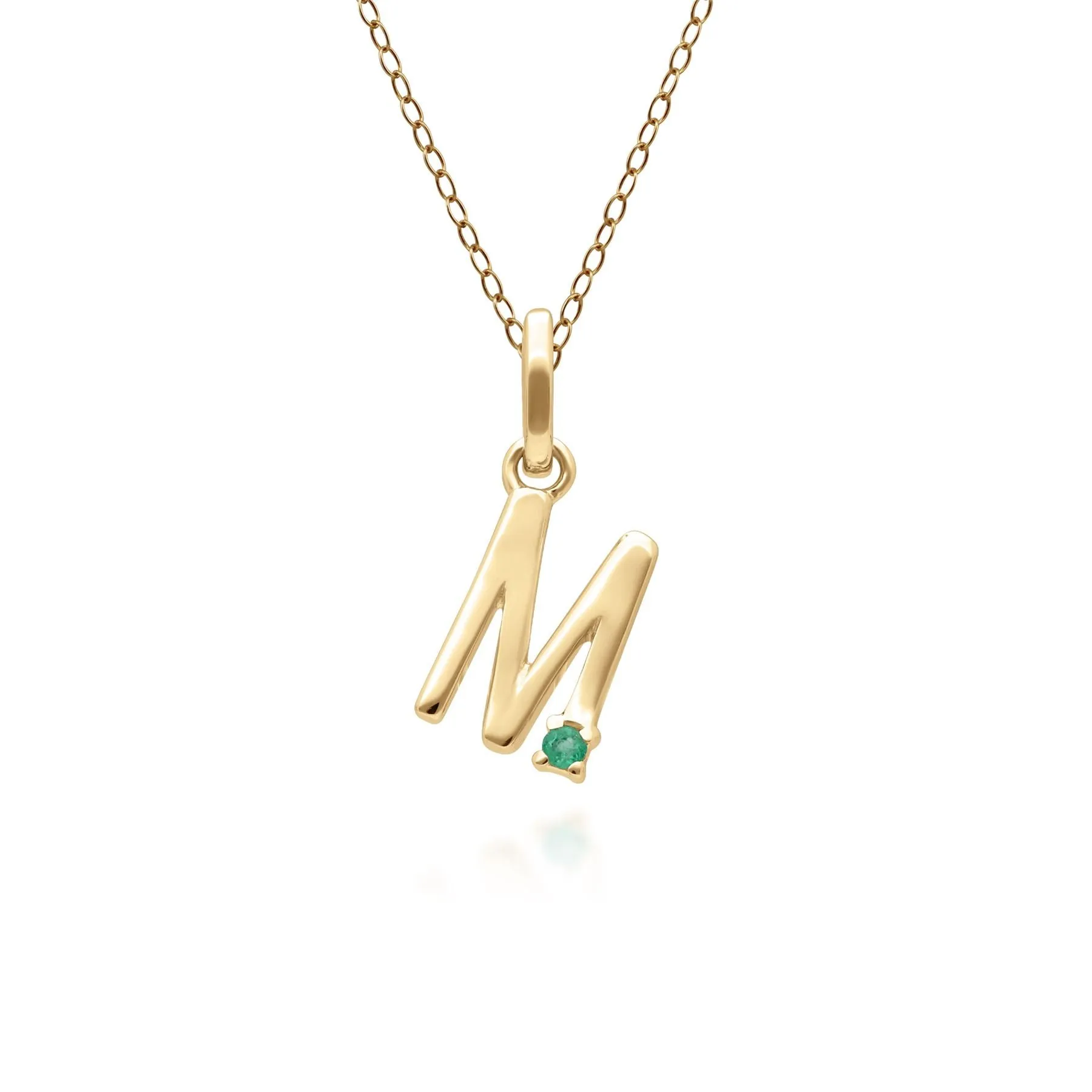 Initiale M Smaragd Anfangsbuchstaben Kette in 9ct Gelb Gold