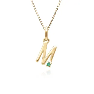 Initiale M Smaragd Anfangsbuchstaben Kette in 9ct Gelb Gold