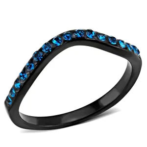 IP Black(Ion Plating) Stainless Steel Ring with Top Grade Crystal in Blue Zircon for Women Style TK3557