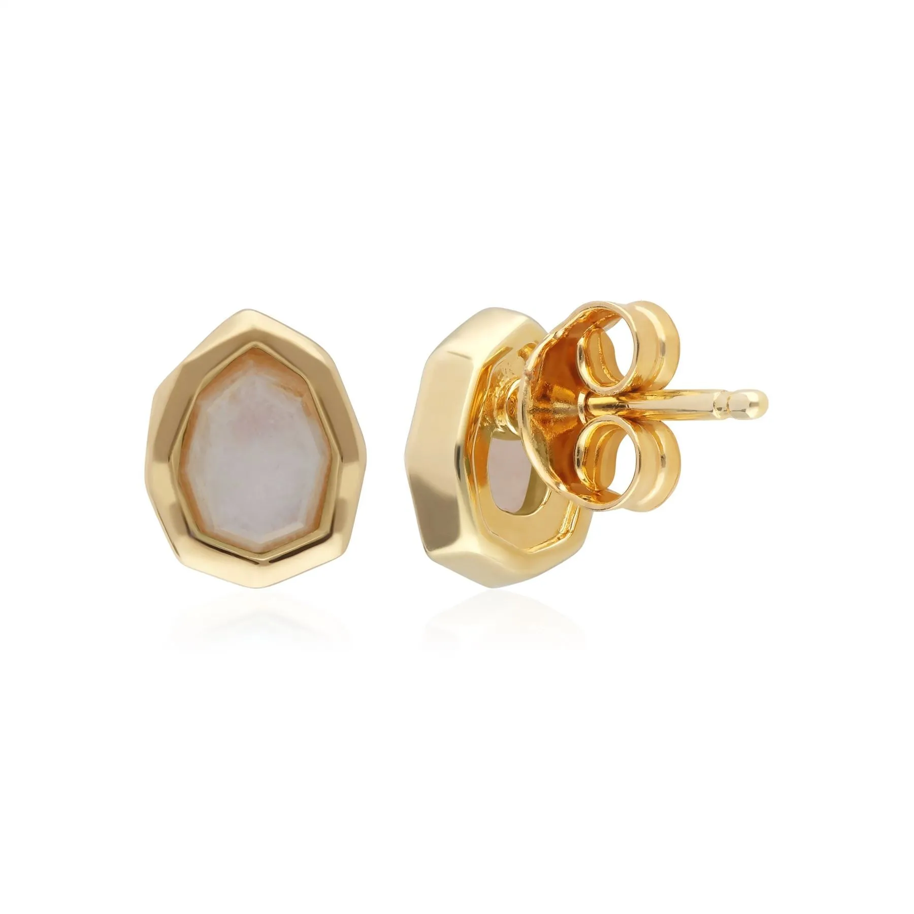 Irregular B Gem Regenbogen Mondstein Ohrstecker in Vergoldetem Sterling Silber