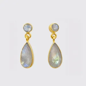 Jane Diaz | Rainbow Moonstone Teardrop Stud Earrings in Gold