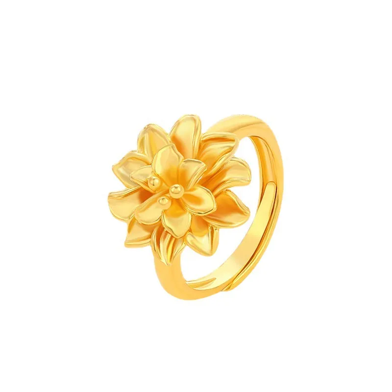 Jewelry Plated 24K Gold Alloy Flower Ring Women's Design Niche Retro Ring Wedding Ring