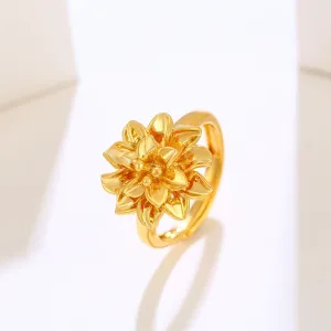 Jewelry Plated 24K Gold Alloy Flower Ring Women's Design Niche Retro Ring Wedding Ring